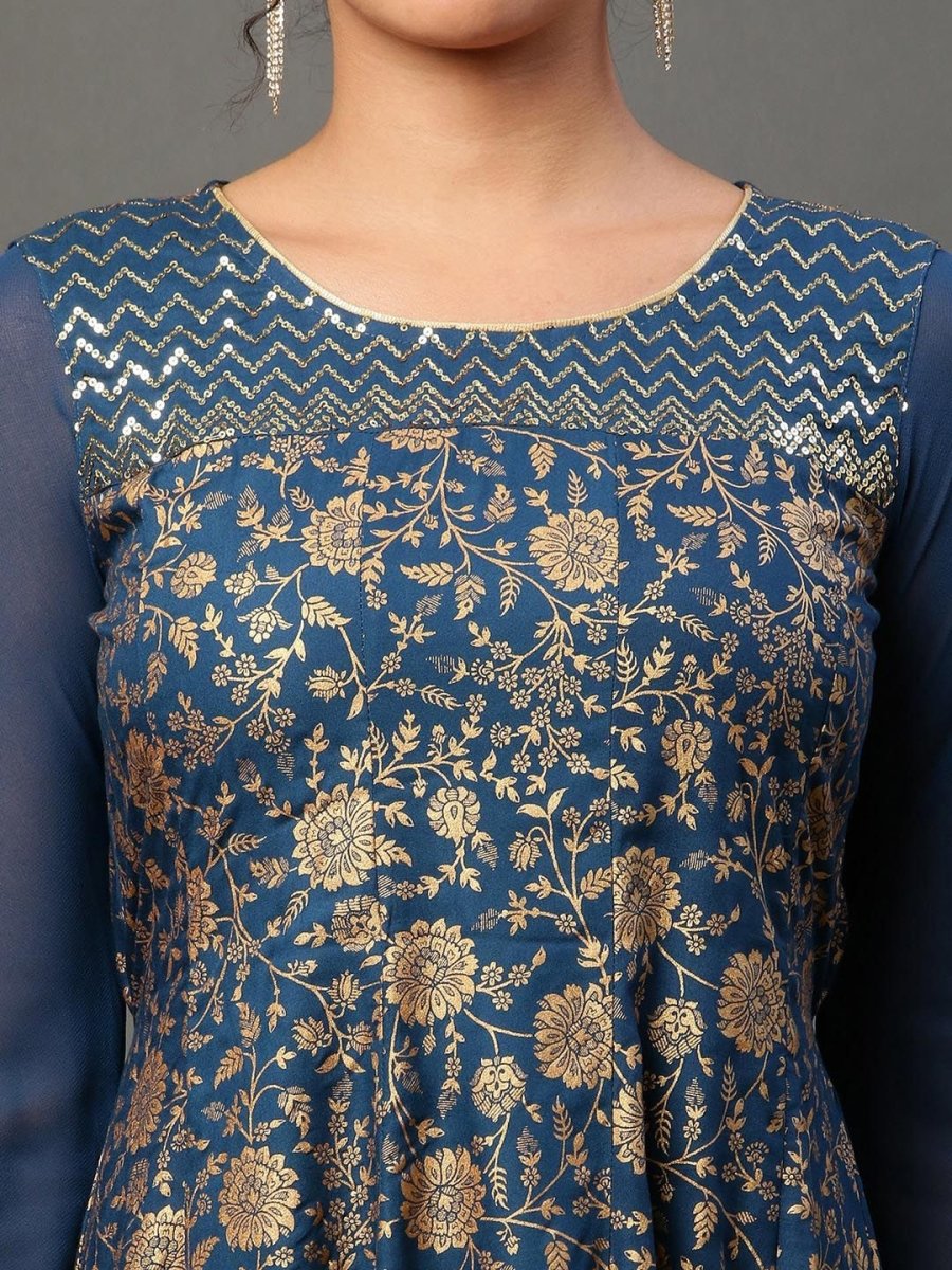 AURELIA Floral Printed Sequinned A-Line Ethnic Dress - Distacart