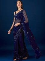 Thumbnail for Anouk Blue Geometric Embroidered Sequinned Pure Chiffon Saree - Distacart