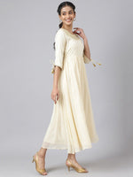 Thumbnail for AURELIA Women Cream-Coloured Floral Round Neck Maxi Dress - Distacart