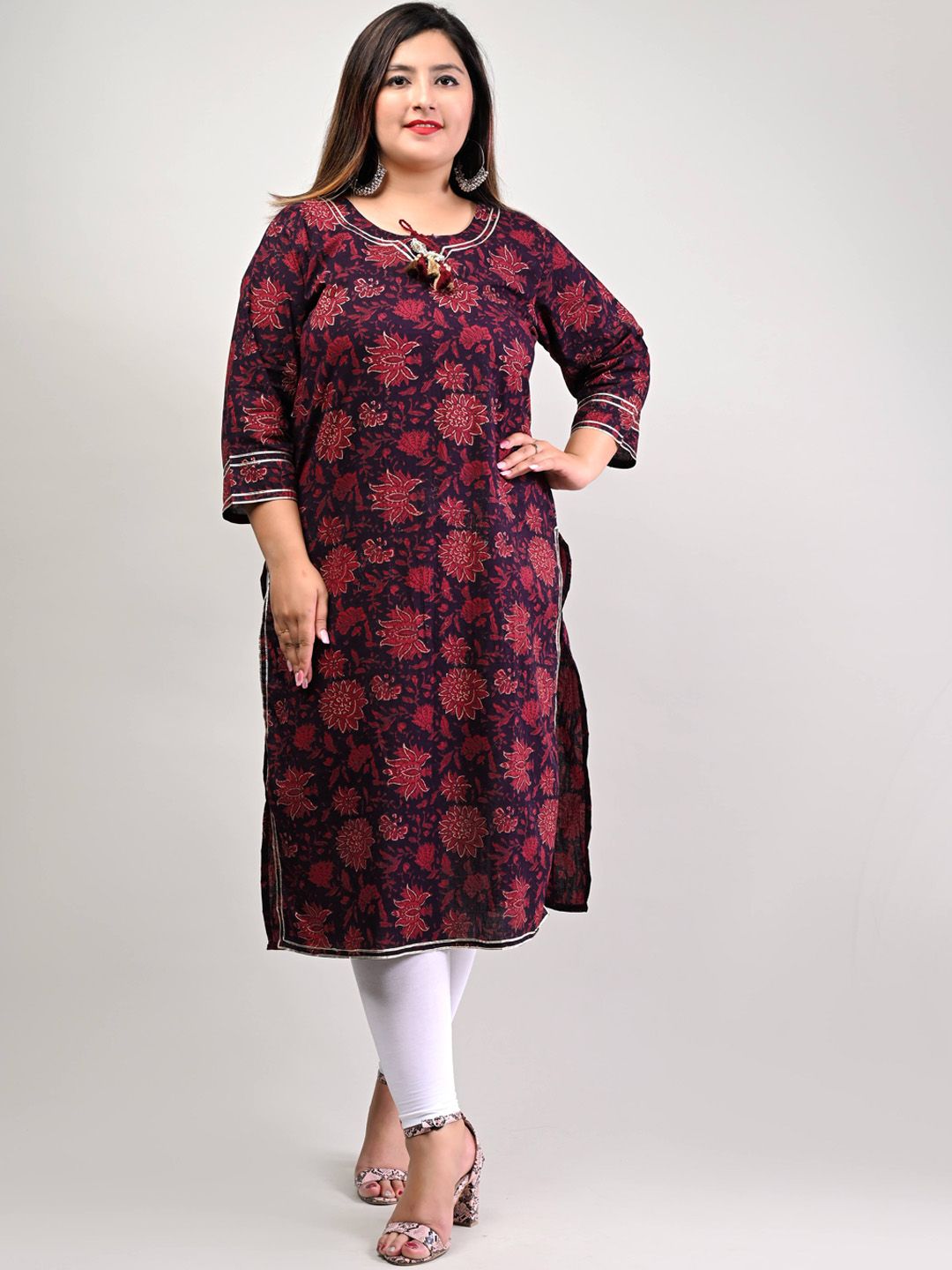 Swasti Plus Size Women Maroon Floral Printed Floral Kurta - Distacart