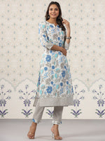 Thumbnail for Ode by House of Pataudi Ethnic Motifs Printed Gotta Patti Pure Cotton Kurta with Trousers - Distacart