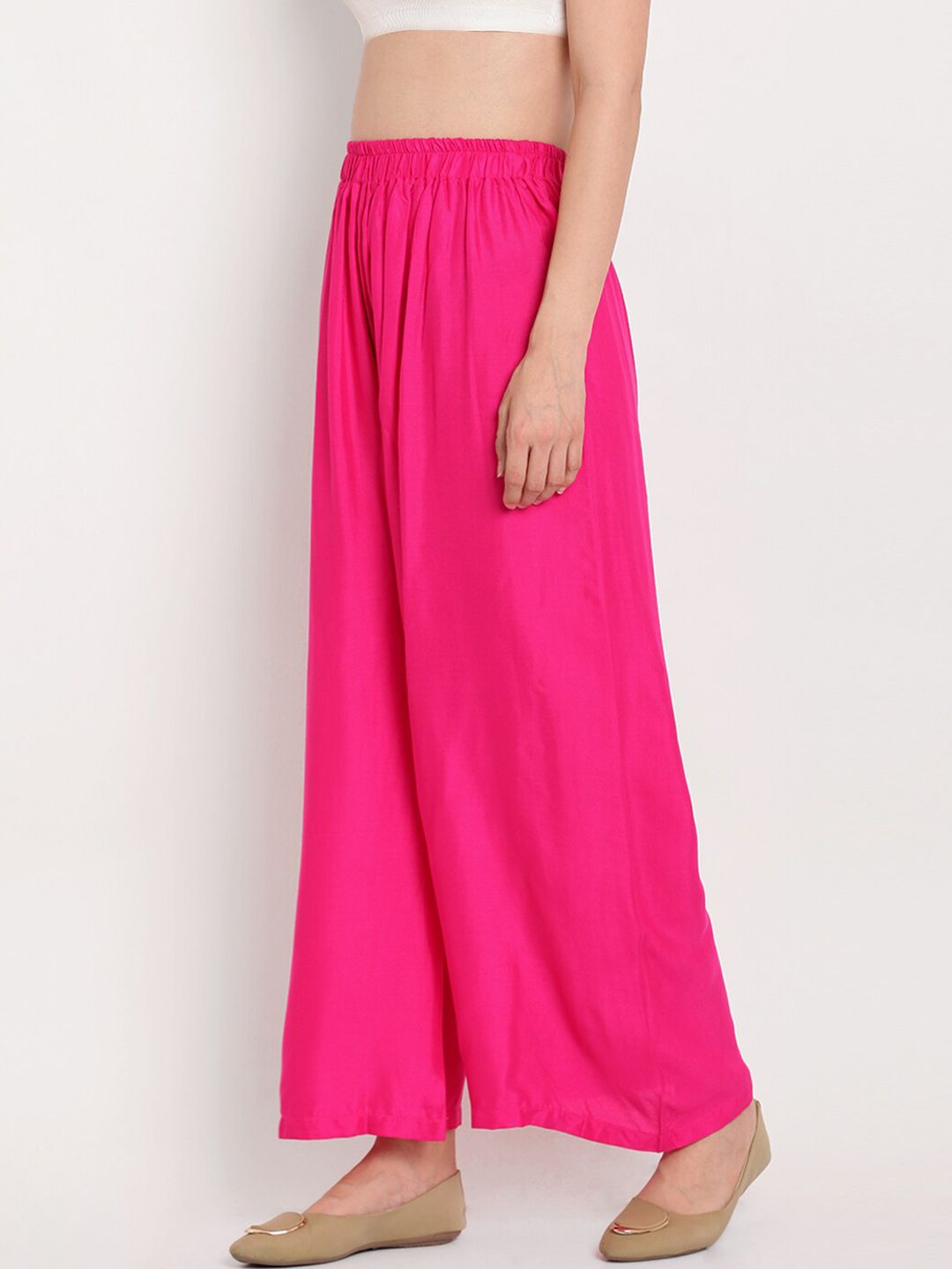 TAG 7 Women Pink Solid Flared Palazzos - Distacart
