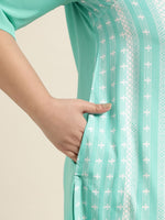 Thumbnail for Sztori Plus Size Geometric Printed Round Neck Straight Kurta