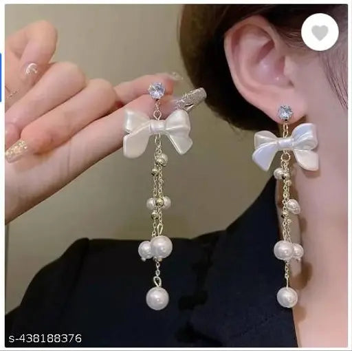 Tehzeeb Creations Women's White Pearl And Stone Earrings - Distacart