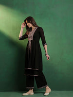 Thumbnail for Sangria Embroidered A-Line Silk Kurta With Palazzo Set