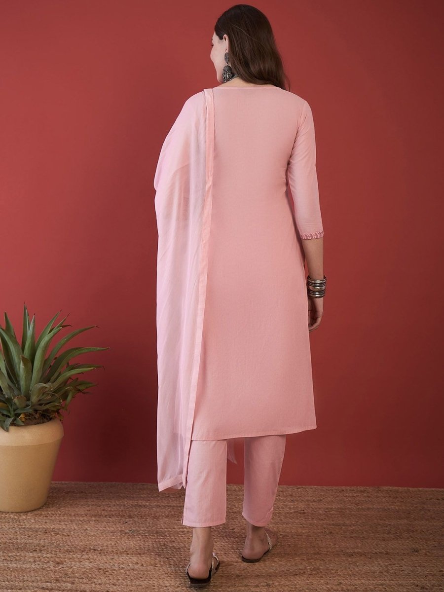 Anouk Floral Embroidered Thread Work Pure Cotton Kurta with Trousers & Dupatta