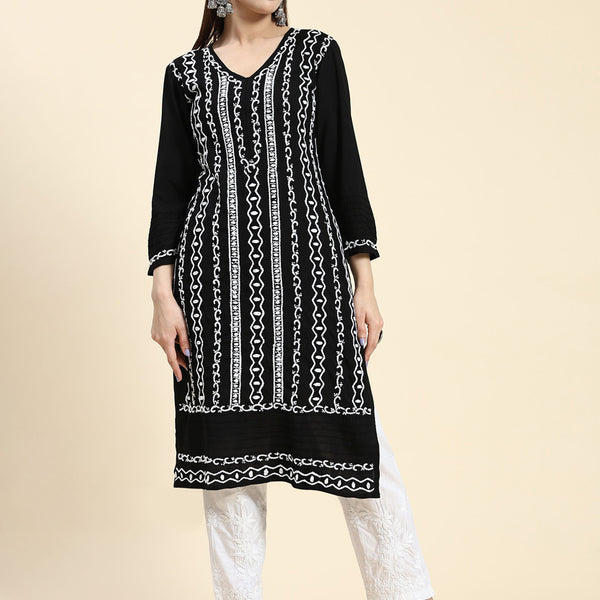 HOUSE OF KARI Ethnic Motifs Embroidered Chikankari Straight Kurta - Distacart