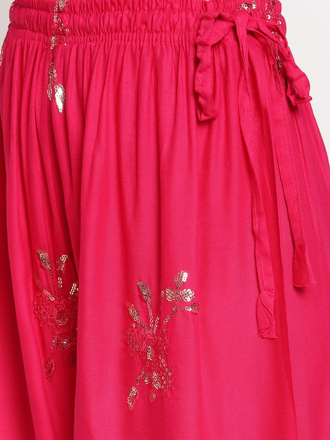 TAG 7 Women Pink & Gold-Toned Ethnic Motifs Embellished Flared Palazzos