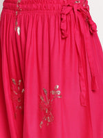 Thumbnail for TAG 7 Women Pink & Gold-Toned Ethnic Motifs Embellished Flared Palazzos
