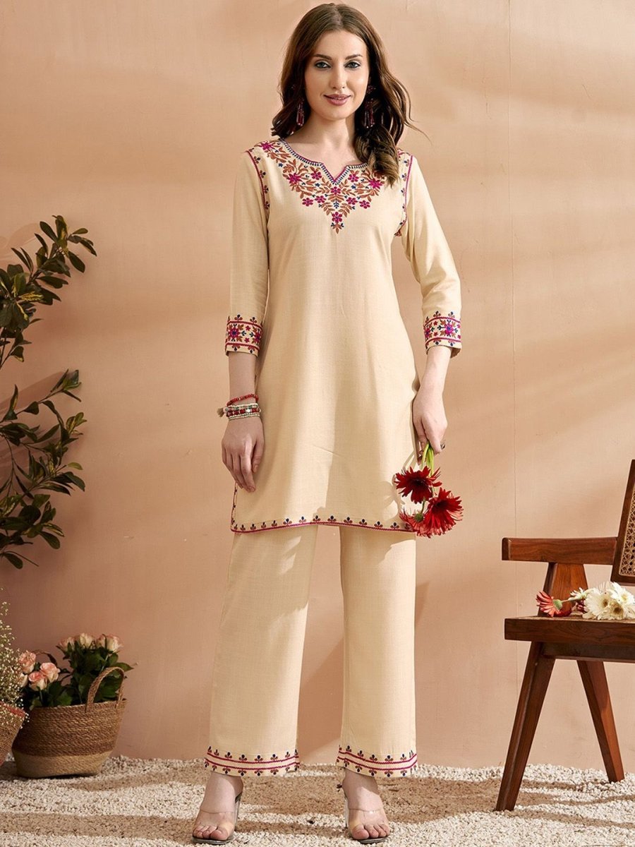 Anouk Embroidered Three Quarter Sleeves Kurta With Trousers Set - Distacart