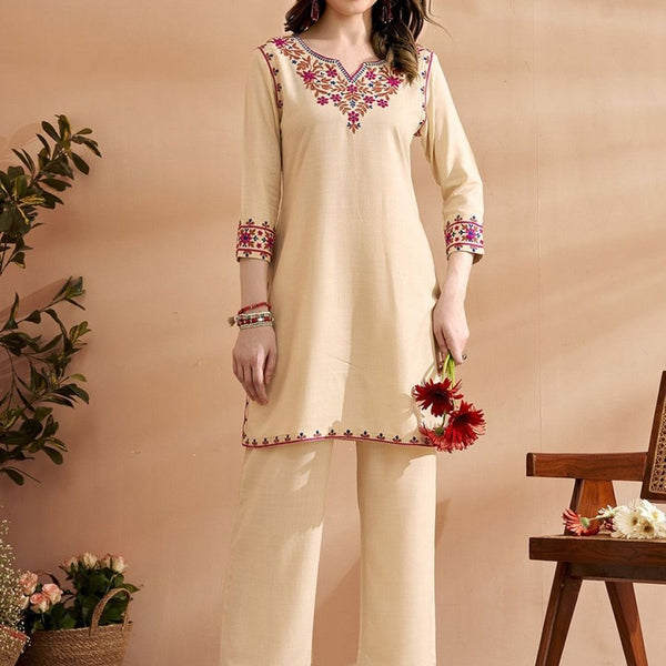 Anouk Embroidered Three Quarter Sleeves Kurta With Trousers Set - Distacart