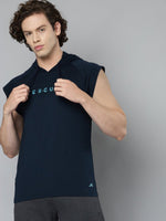 Thumbnail for Alcis Men Navy Blue Typography Printed Slim Fit Running T-shirt - Distacart