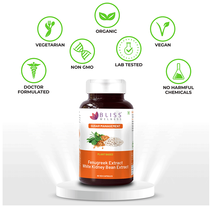 bliss welness sugar management fenugreek white kidney bean extract veg capsule