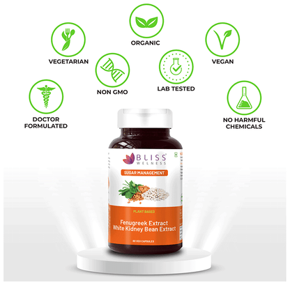 bliss welness sugar management fenugreek white kidney bean extract veg capsule