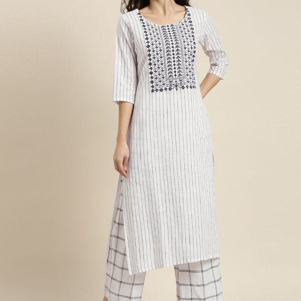 Vishudh Women Off-White Printed Kurta with Palazzos - Distacart