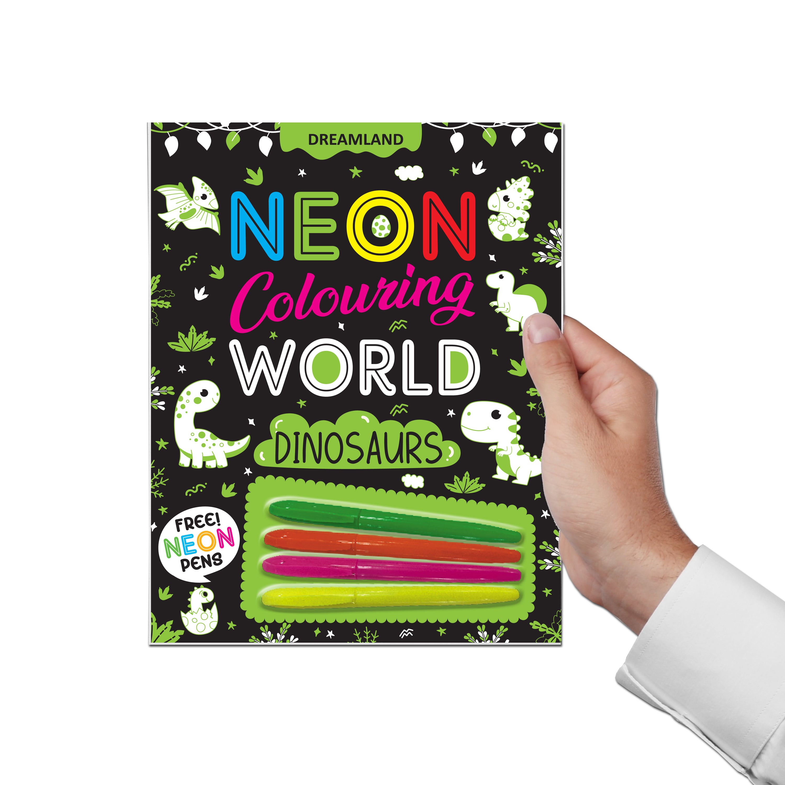 Dreamland Publications Dinosaurs Neon Colouring World Book for Kids Age 4 - 7 years with Neon Pens