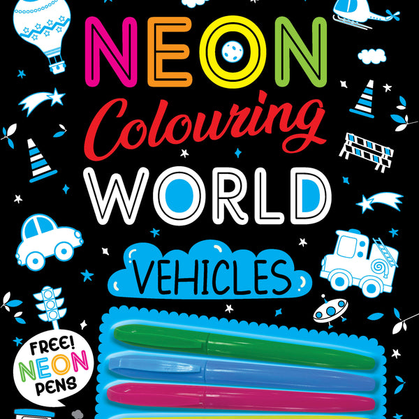 Dreamland Publications Vehicles Neon Colouring World Book for Kids Age 4 - 7 years with Neon Pens