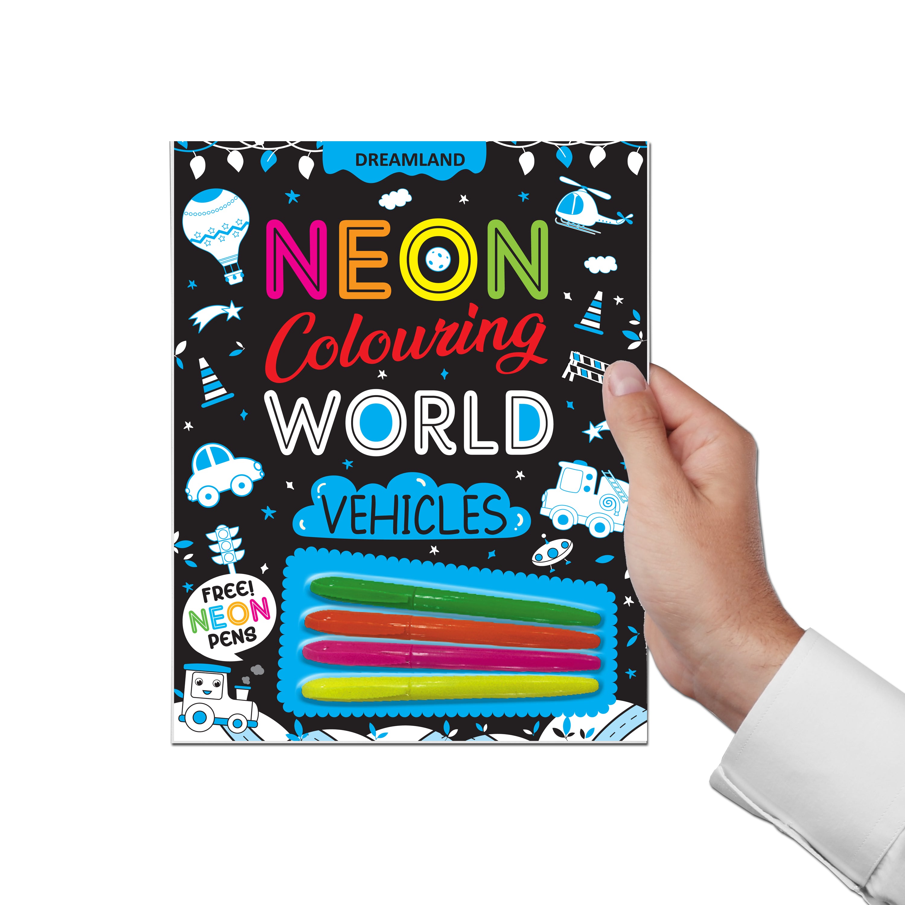 Dreamland Publications Vehicles Neon Colouring World Book for Kids Age 4 - 7 years with Neon Pens