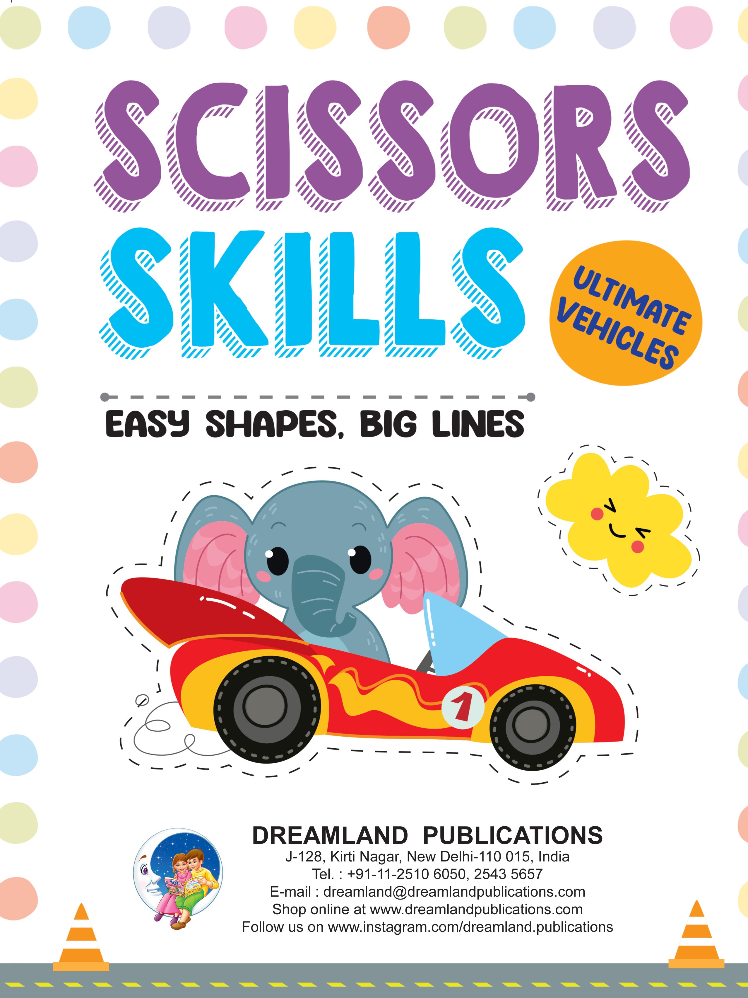 Dreamland Publications Ultimate Vehicles Scissors Skills Activity Book for Kids Age 4 - 7 years | With Child- Safe Scissors, Games and Mask