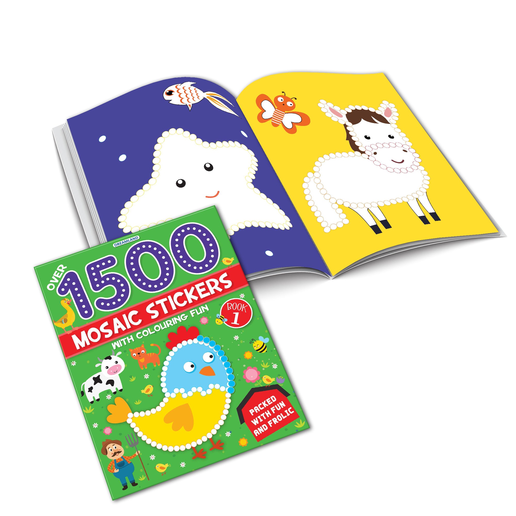Dreamland Publications 1500 Mosaic Stickers with Colouring Fun Books Pack - A Set of 4 Books