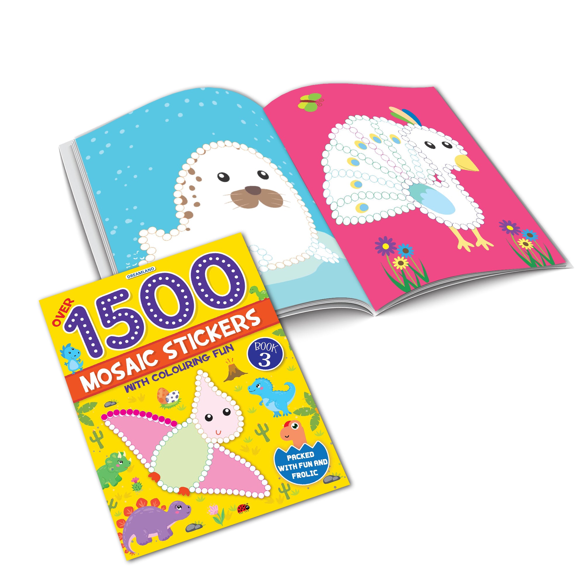 Dreamland Publications 1500 Mosaic Stickers with Colouring Fun Books Pack - A Set of 4 Books