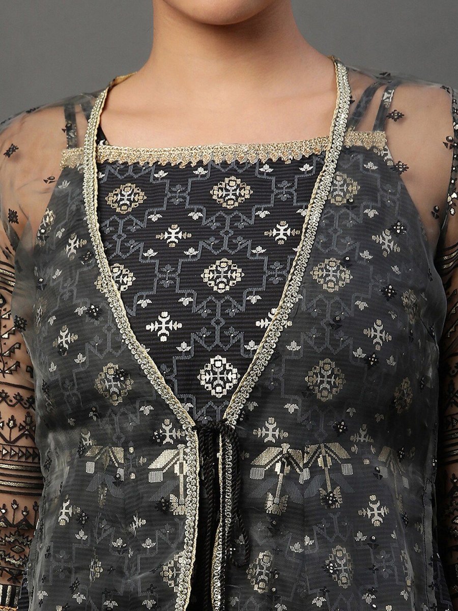 AURELIA Ethnic Motifs Printed Shoulder Straps Ethnic Dress With Jacket - Distacart