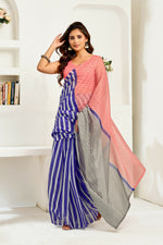 Thumbnail for Vastranavya Royal Blue Digital Printed Linen Ready To Wear Designer Saree with Unstitched Blouse - Distacart