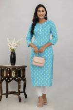 Thumbnail for Alvano Printed Straight Kurta for Women and Girls Rayon (Lightblue) - Distacart