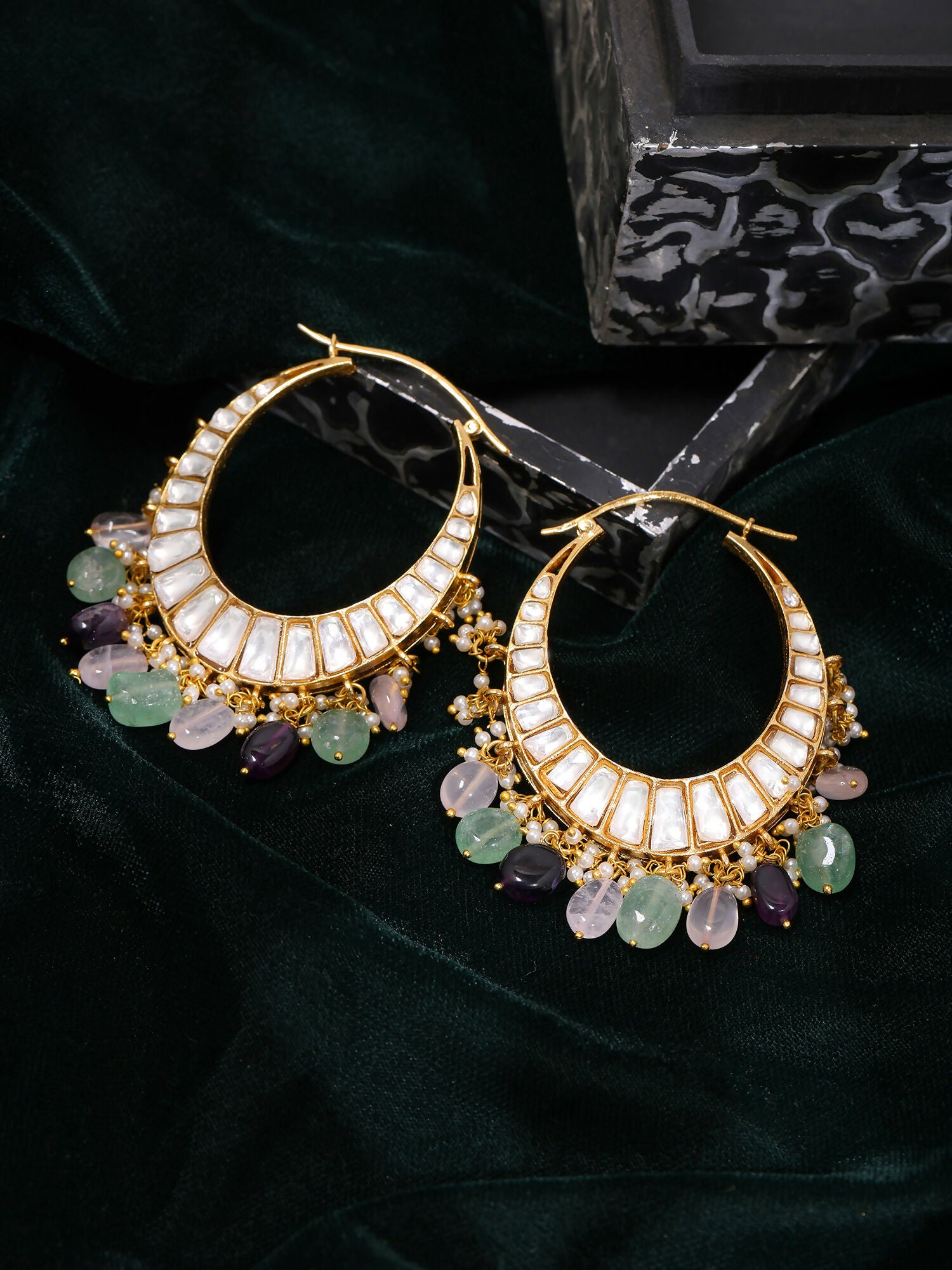 Ruby Raang Gold Polished Multi-Color Kundan Loops - Dista