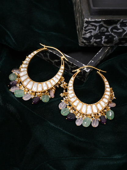 Ruby Raang Gold Polished Multi-Color Kundan Loops - Dista