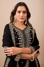 Thumbnail for Joban Fashion Black Kurta Set Velvet Embroidery Sequence Work - Distacart