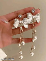 Thumbnail for Tehzeeb Creations Women's White Pearl And Stone Earrings - Distacart