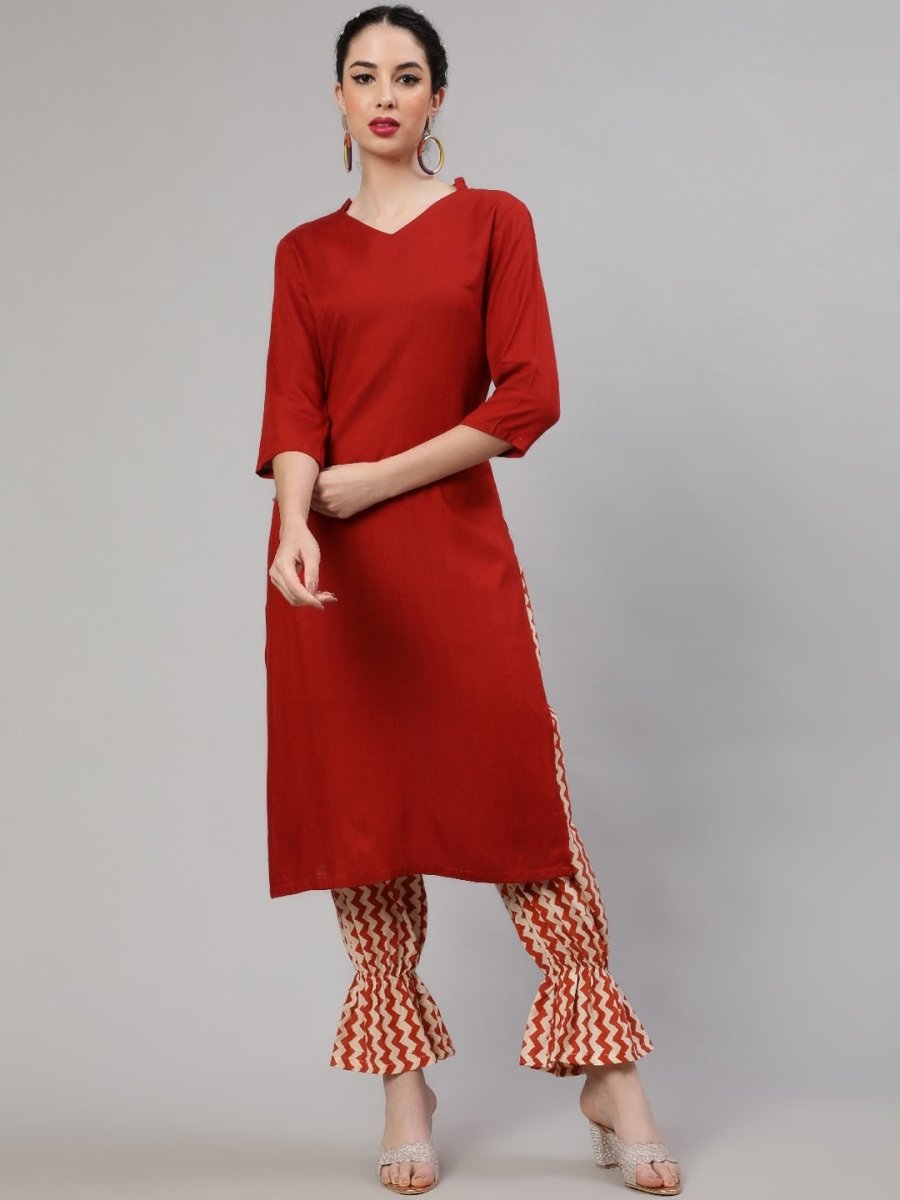 Aks Mandarin Collar Straight Kurta & Trousers - Distacart