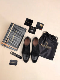 Thumbnail for LOUIS STITCH Men Jet Black Egyptian Crust Leather Wholecut Derby Shoes