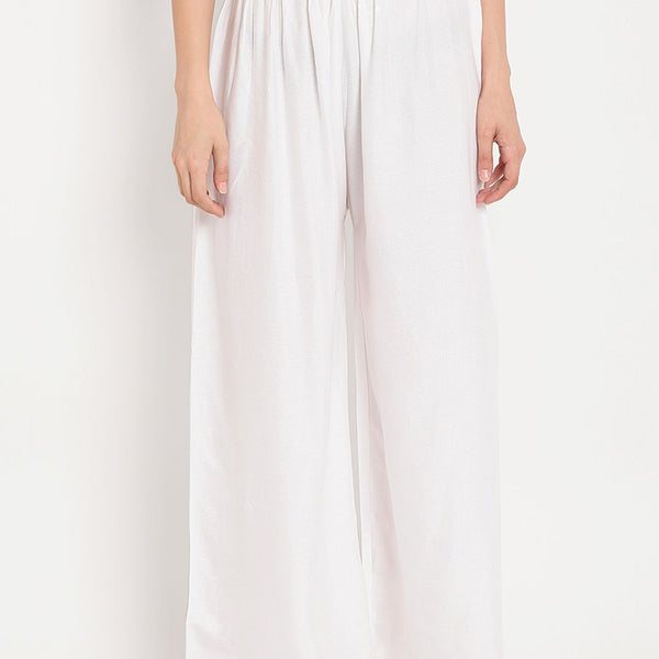 TAG 7 Women White Solid Straight Palazzos - Distacart
