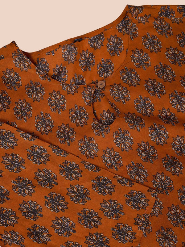 Ode by House of Pataudi Ethnic Motifs Printed Pure Cotton Kurta with Trousers & Dupatta - Distacart