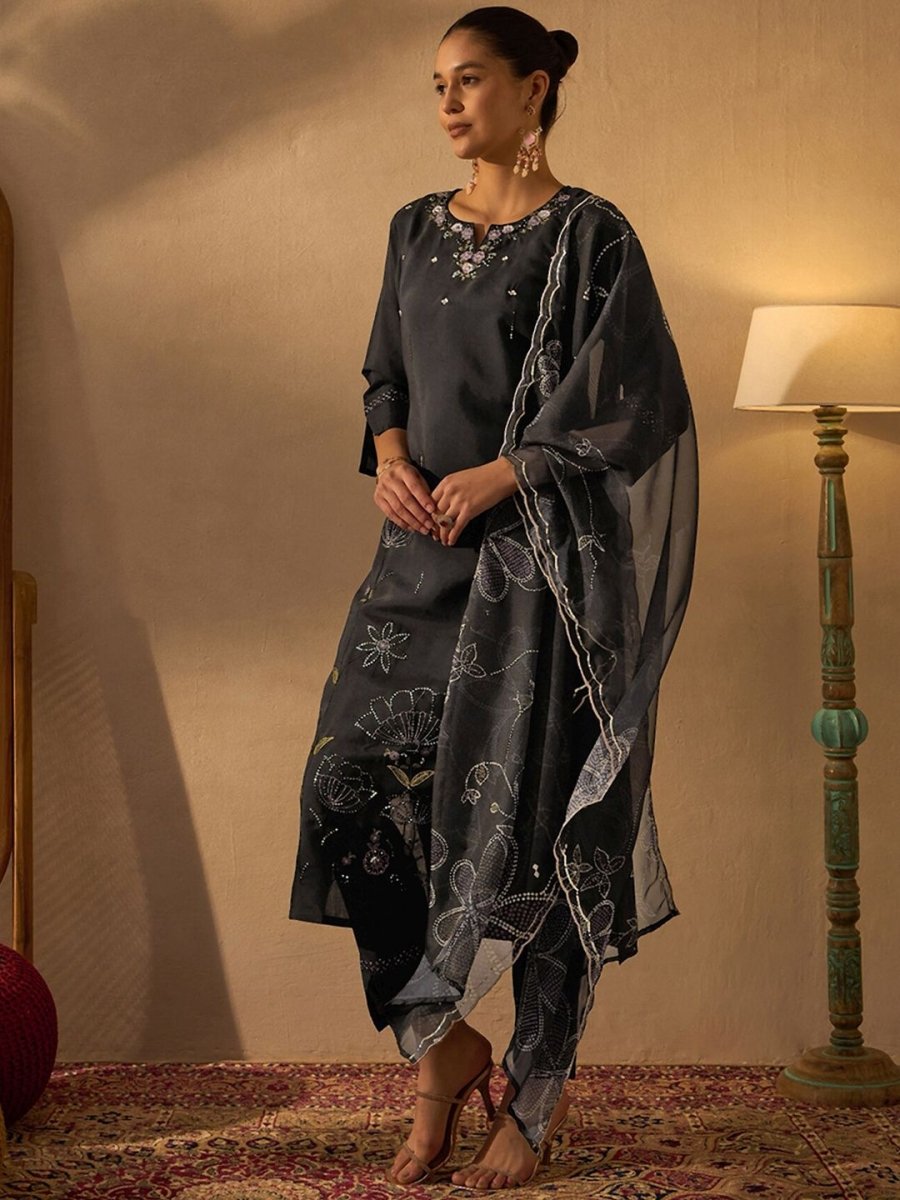 Anouk Women Ethnic Motifs Embroidered Beads and Stones Kurta Trousers With Dupatta
