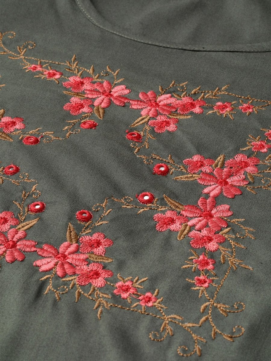 Anubhutee Women Charcoal Grey & Pink Embroidered Kurta with Trousers - Distacart