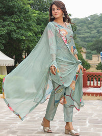 Thumbnail for Kalini Floral Printed V-Neck Straight Kurta & Trousers With Dupatta - Distacart