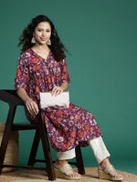 Thumbnail for Sangria Floral Printed Gotta Patti Kurta - Distacart