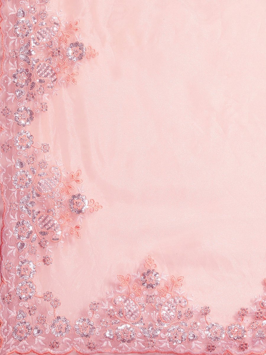 Anouk Pink Sequinned Organza Saree With Embroidered Border - Distacart