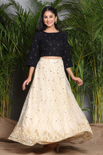 Thumbnail for Juniper Ivory Floral Printed Rayon Slub Lehenga Choli Set With Sequins Embellishments - Distacart