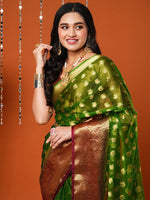 Thumbnail for Anouk Green Paisley Woven Design Zari Organza Banarasi Saree - Distacart