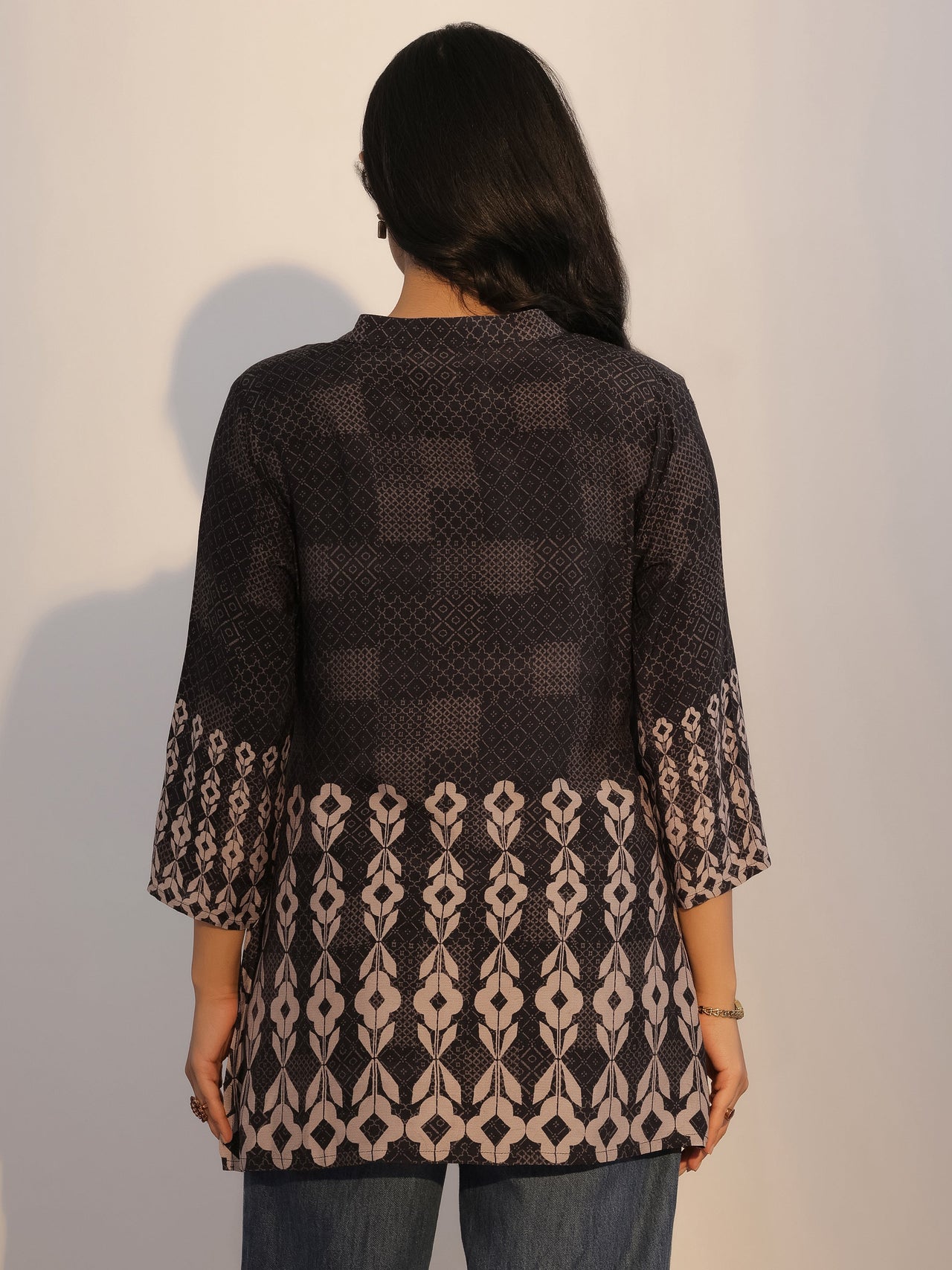 Libas Black Printed Silk Blend Tunic
