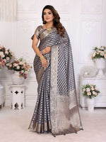 Thumbnail for Aastha Fashion Grey Organza Silk Weaving Saree - Distacart
