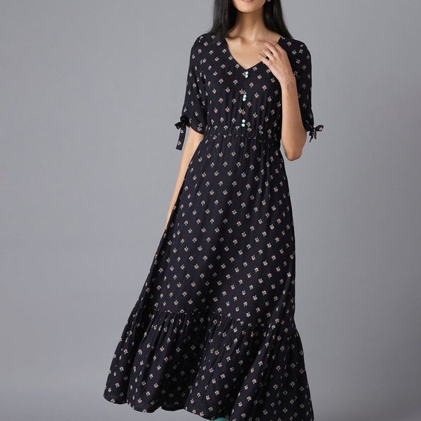 AURELIA Black Ethnic Motifs Maxi Dress - Distacart