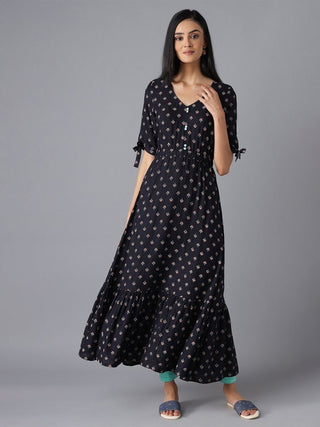 AURELIA Black Ethnic Motifs Maxi Dress