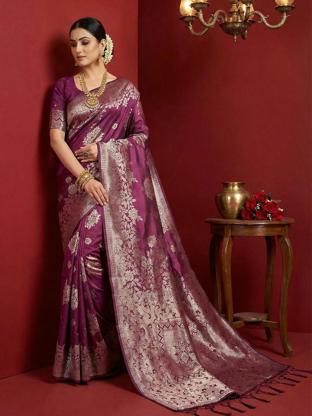 Astita Purple Silk Blend Saree - Distacart