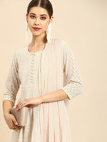 Thumbnail for Anouk Women Off White Embroidered Sequined Panelled A-Line Kurta Palazzos & With Dupatta - Distacart