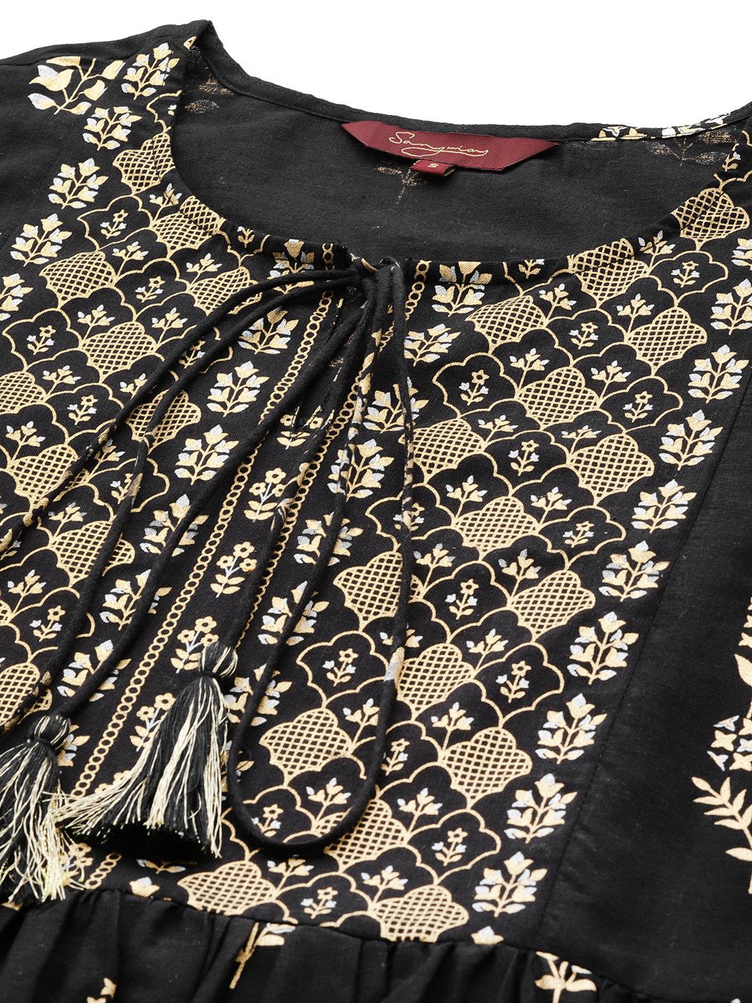 Sangria Women Black & Golden Ethnic Motifs Printed Kurta - Distacart